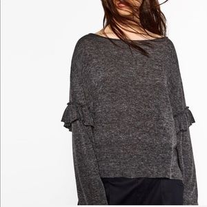 Zara | Gray Ruffle shoulder Sweater